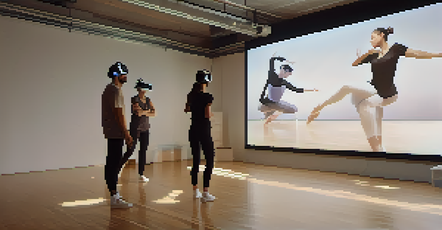 A choreographer working with virtual reality tools and a digital avatar in a creative workspace, surrounded by VR equipment.