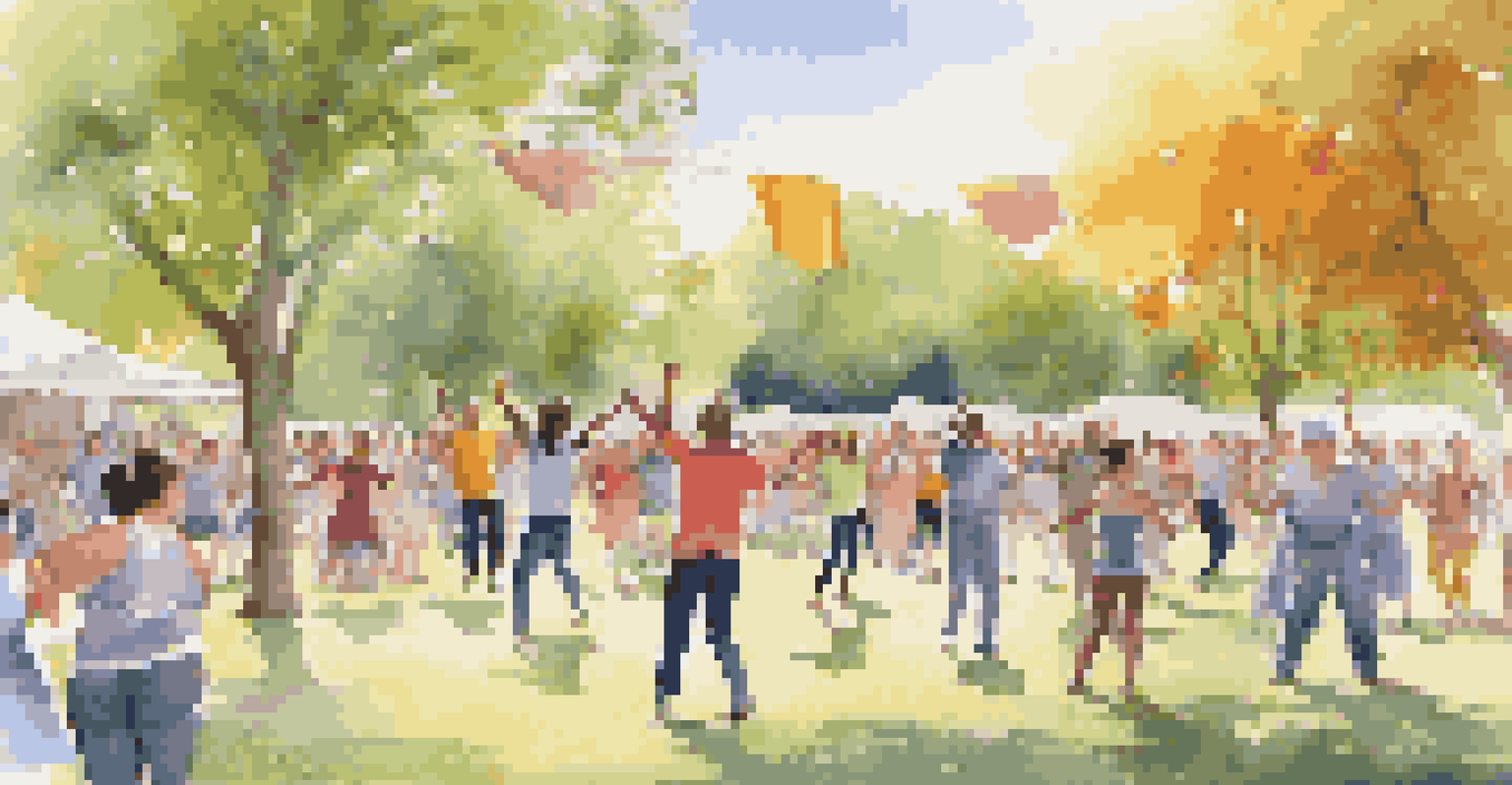 A diverse group of people enjoying a dance workshop in a sunny park setting.