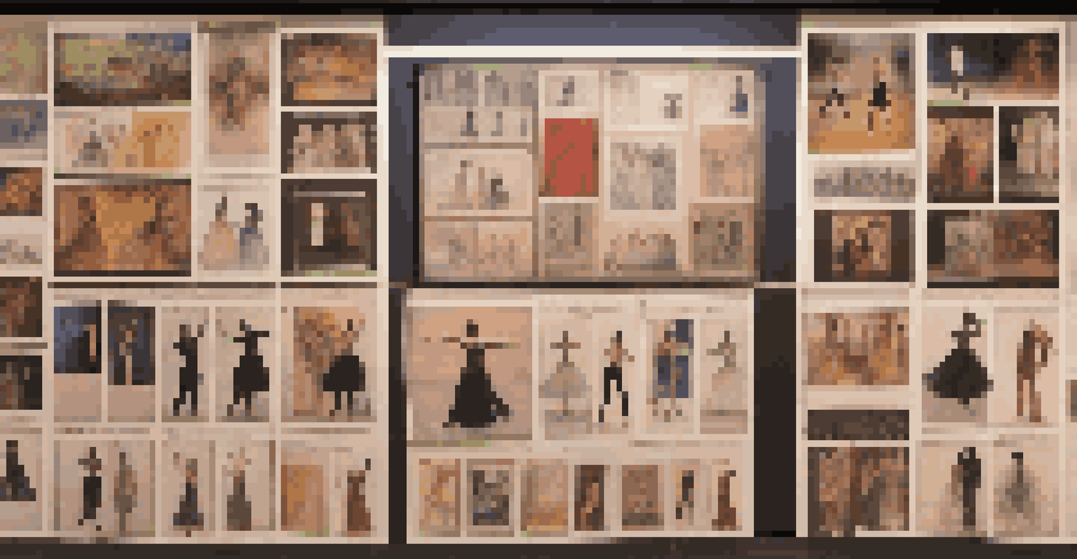 A digital archive interface showcasing a collection of dance performances with thumbnails and historical memorabilia illuminated in the background.