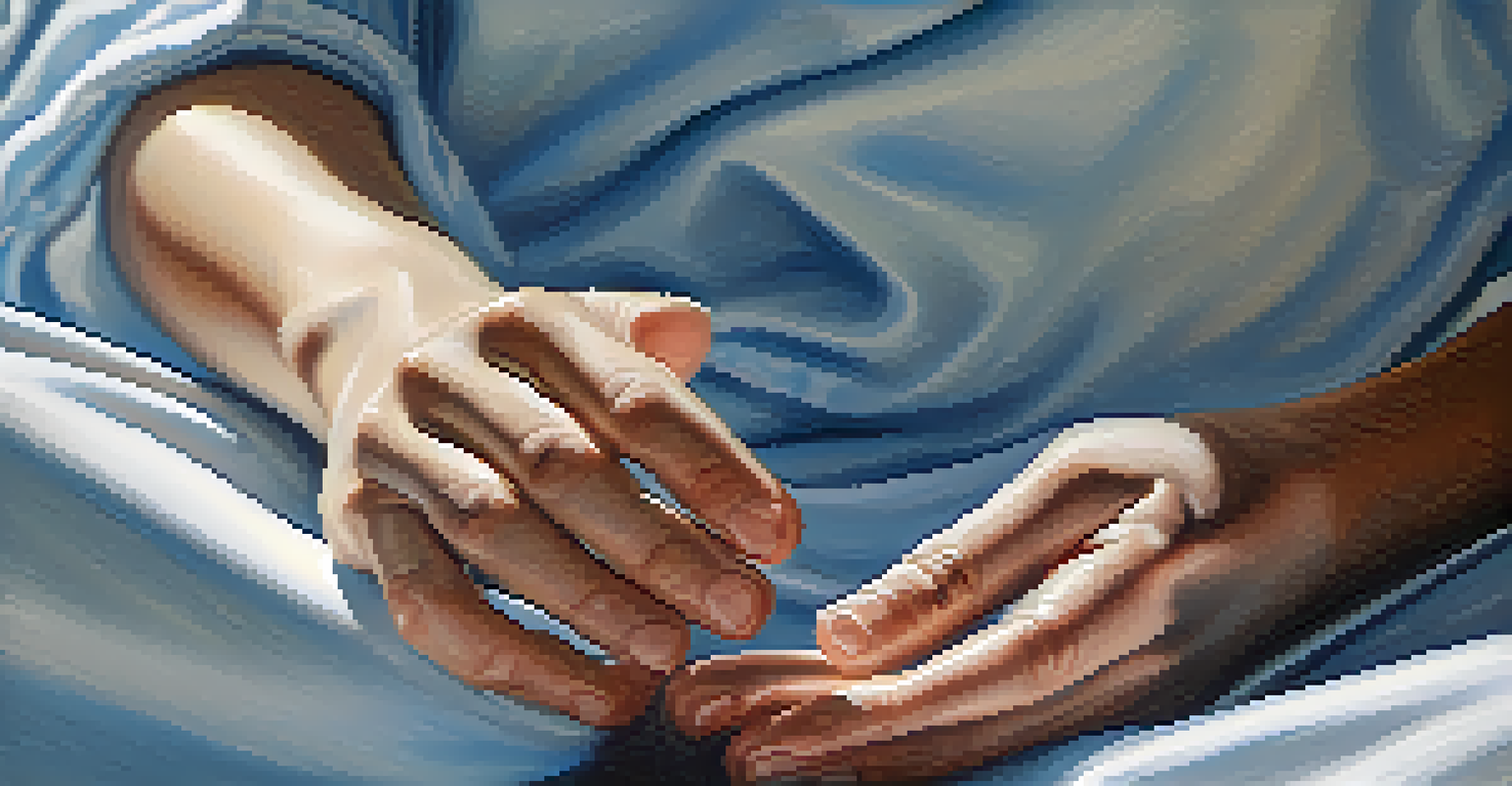 Close-up of hands demonstrating breathing exercises in a calming atmosphere.