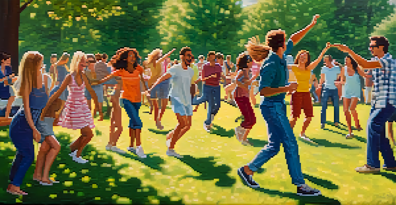A group of friends dancing in a sunny park, enjoying a spontaneous dance party.