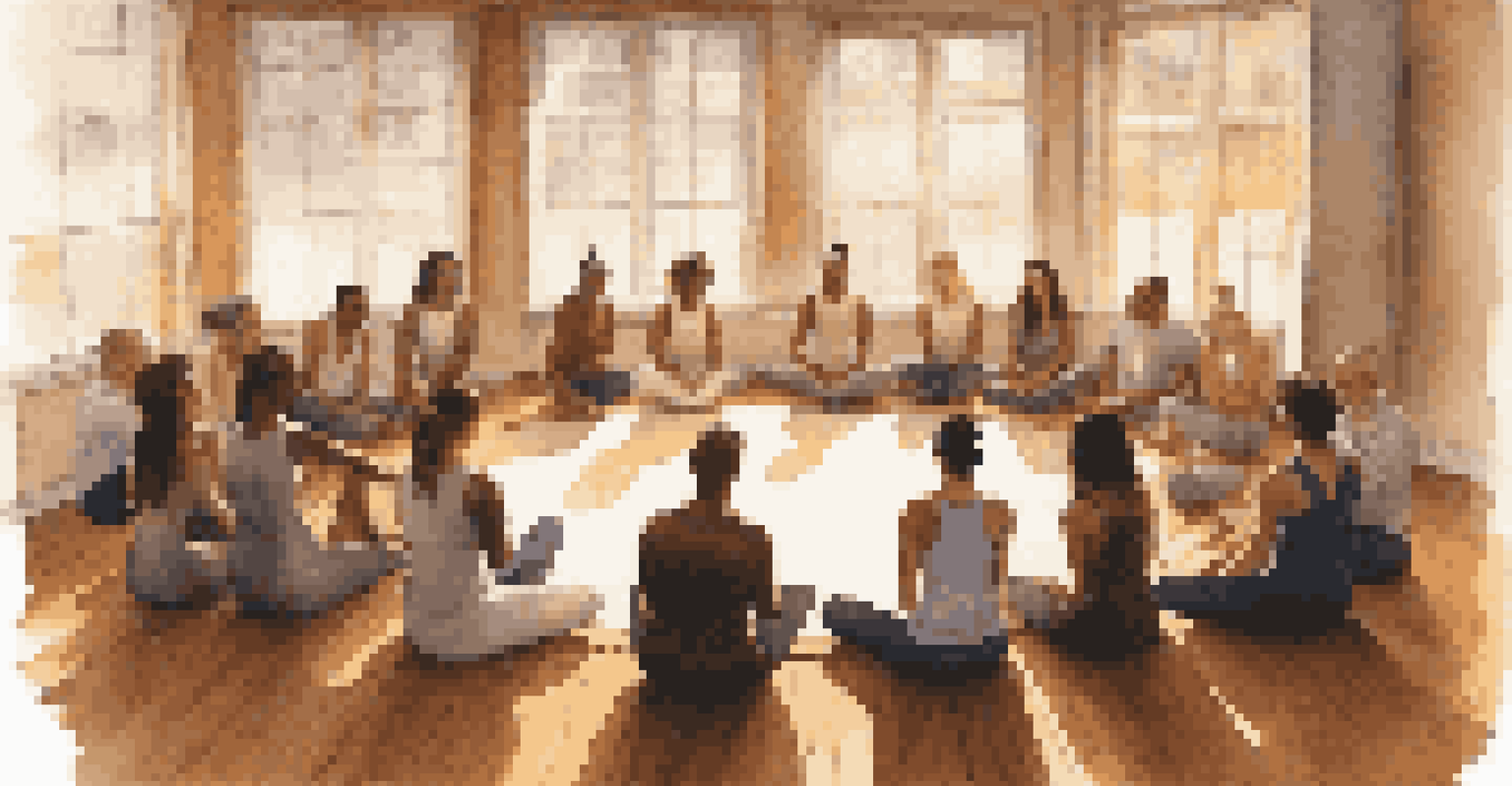 Dancers sitting in a circle on a wooden floor, sharing positive feedback in a warm and inviting atmosphere.