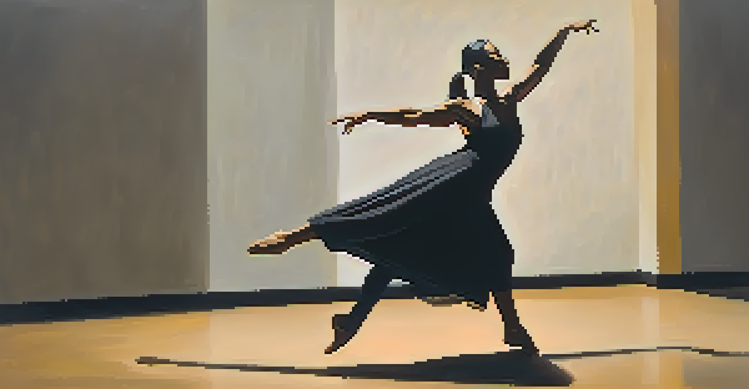 A solo dancer performing a powerful dance on a dimly lit stage, conveying themes of social justice with emotional intensity.