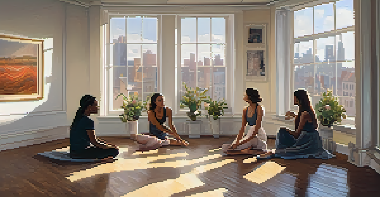 A cozy dance critique session with diverse critics discussing a performance in a softly lit studio.