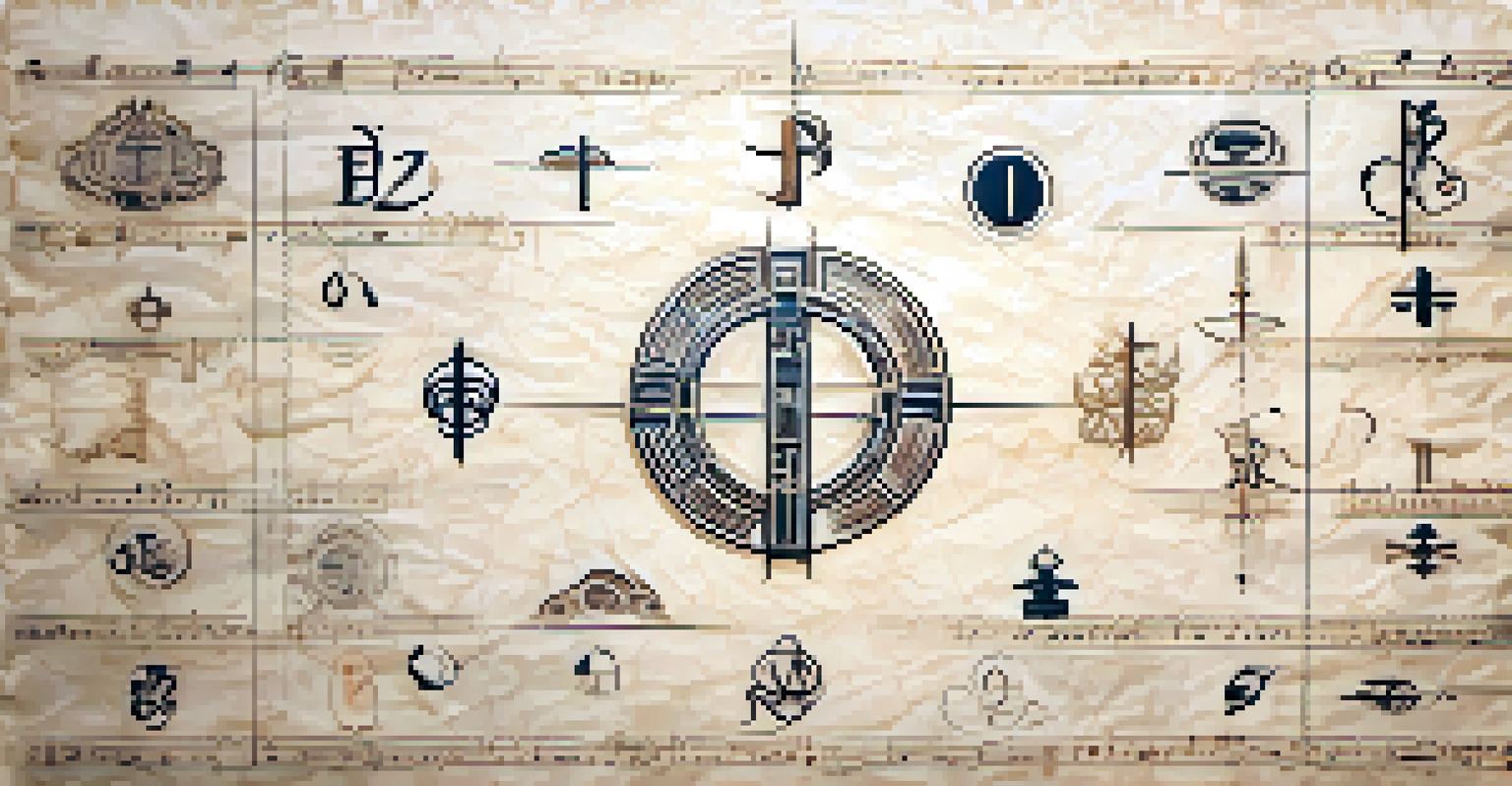 Artistic representation of Labanotation symbols on a textured parchment background.