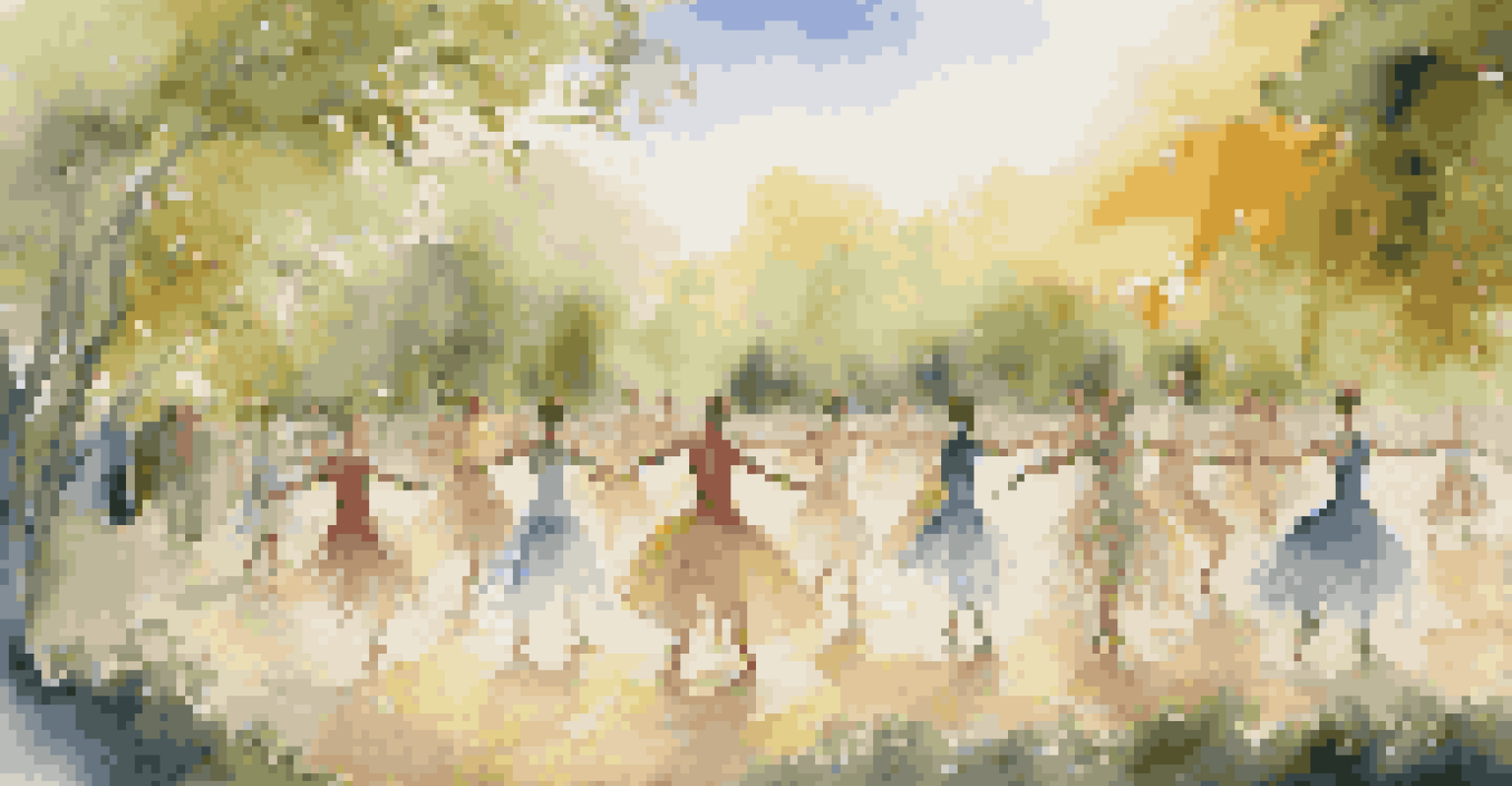 Dancers in eco-friendly costumes performing outdoors amidst nature, creating a connection between art and sustainability.