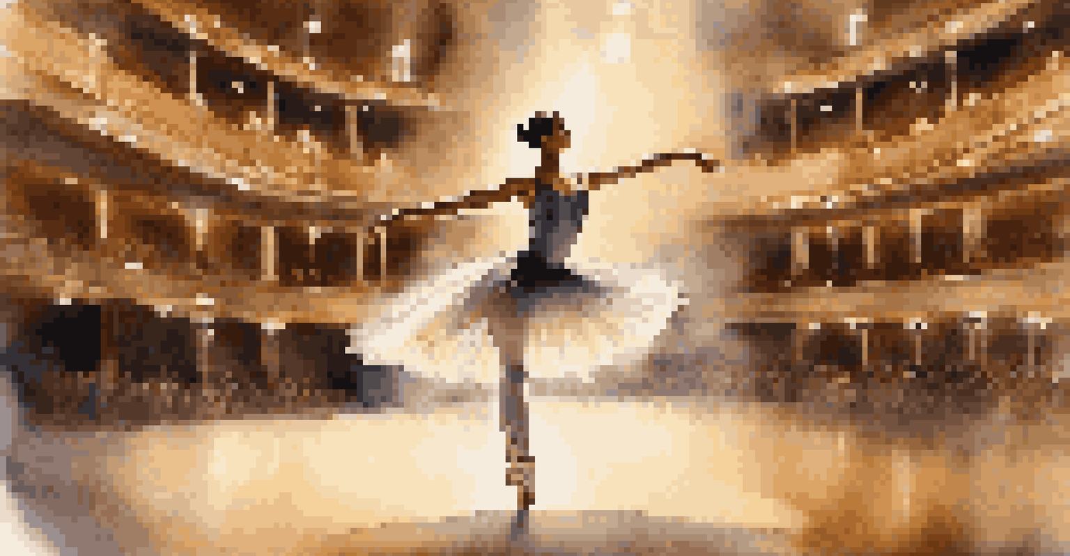 A ballet dancer performing a pirouette on stage in a grand theater with warm lighting.