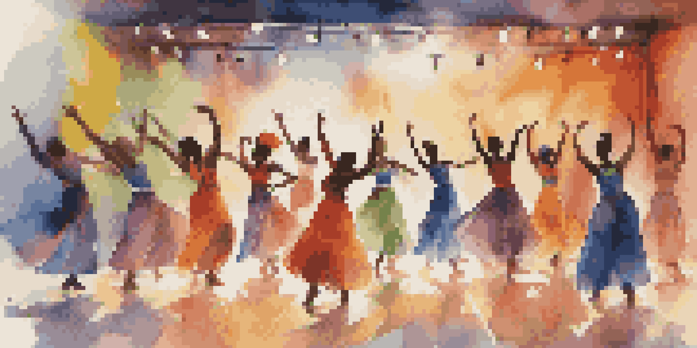 A lively dance performance on stage with diverse dancers in colorful costumes, showcasing a blend of dance styles under warm lighting.