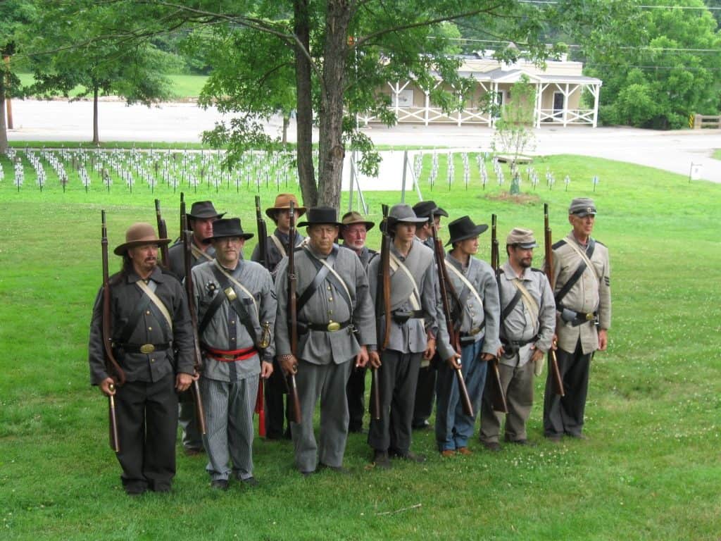 Soldiers in formation at a war reenactment