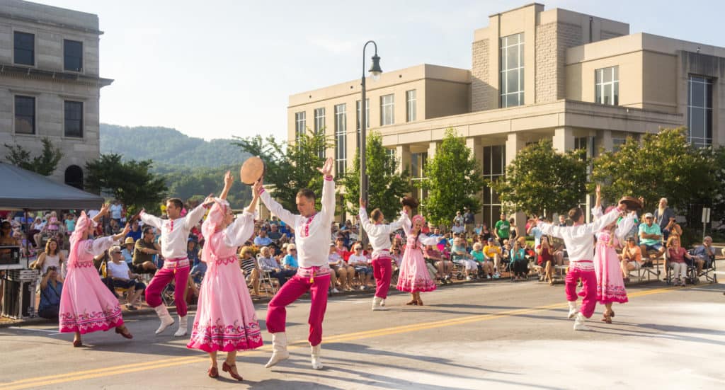 Folkmoot Dancers in the Street of Waynesville