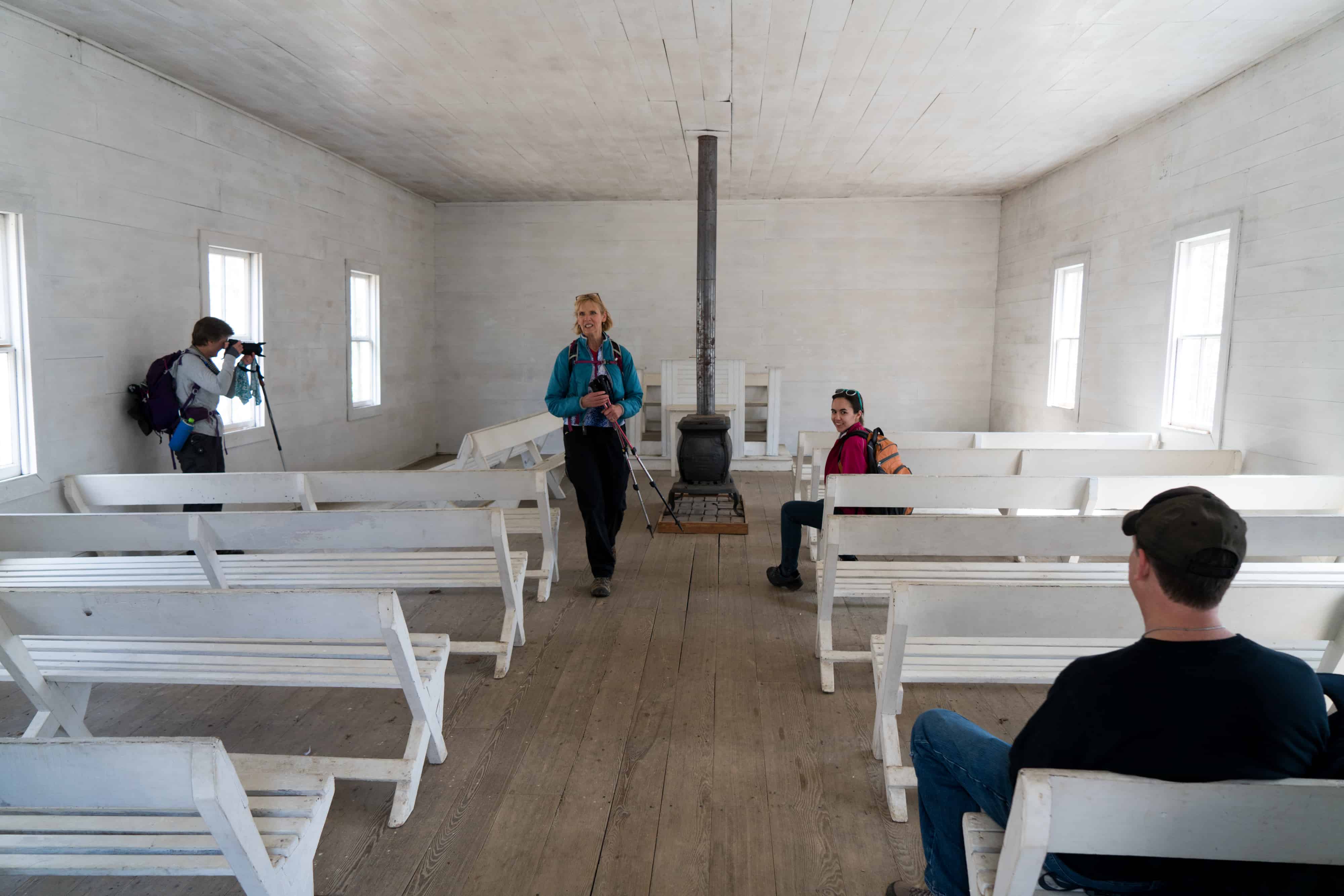 Inside Little Cataloochee Church on our day hike