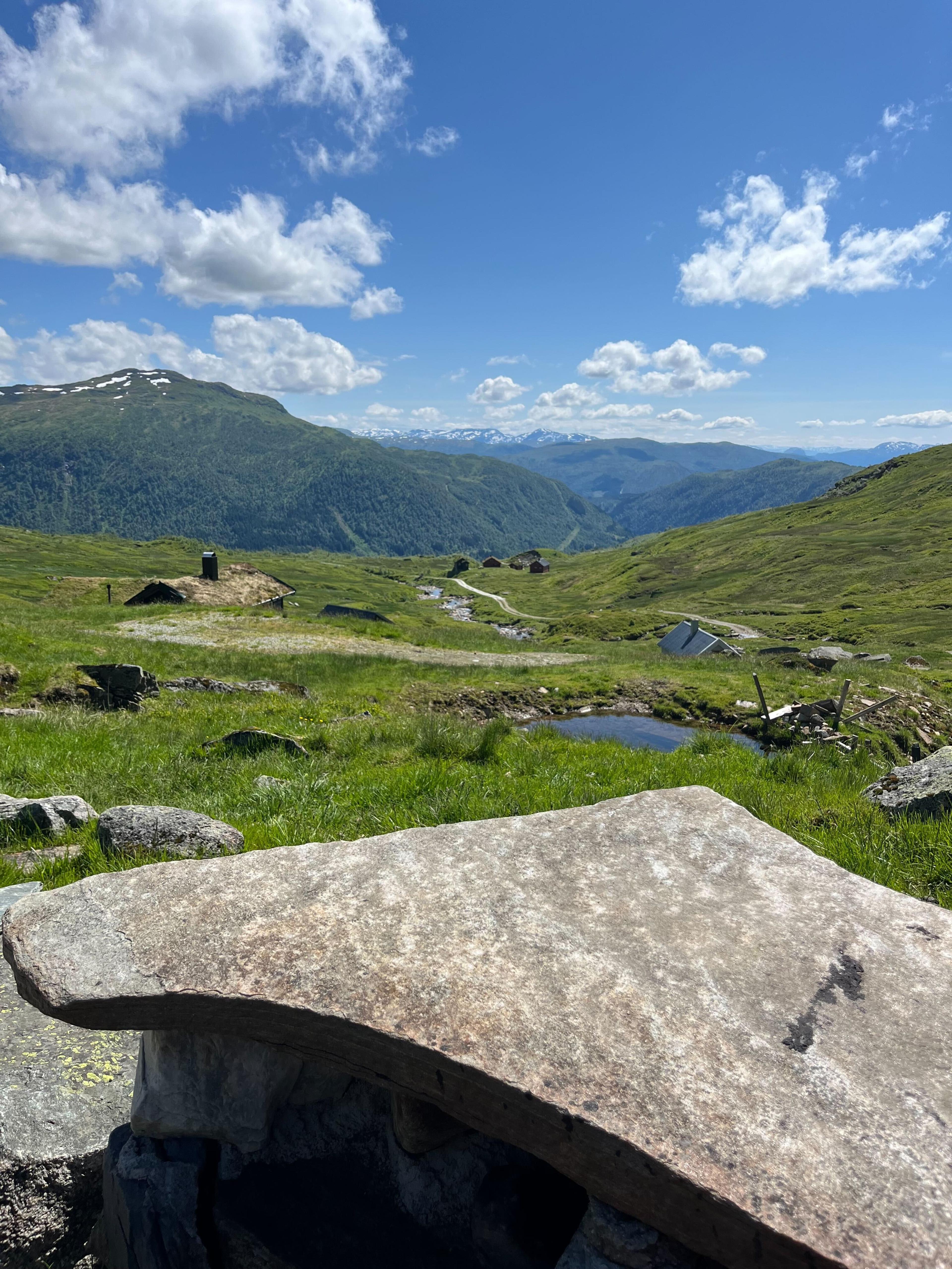 Wide view of the mountain landscape on a summer day.