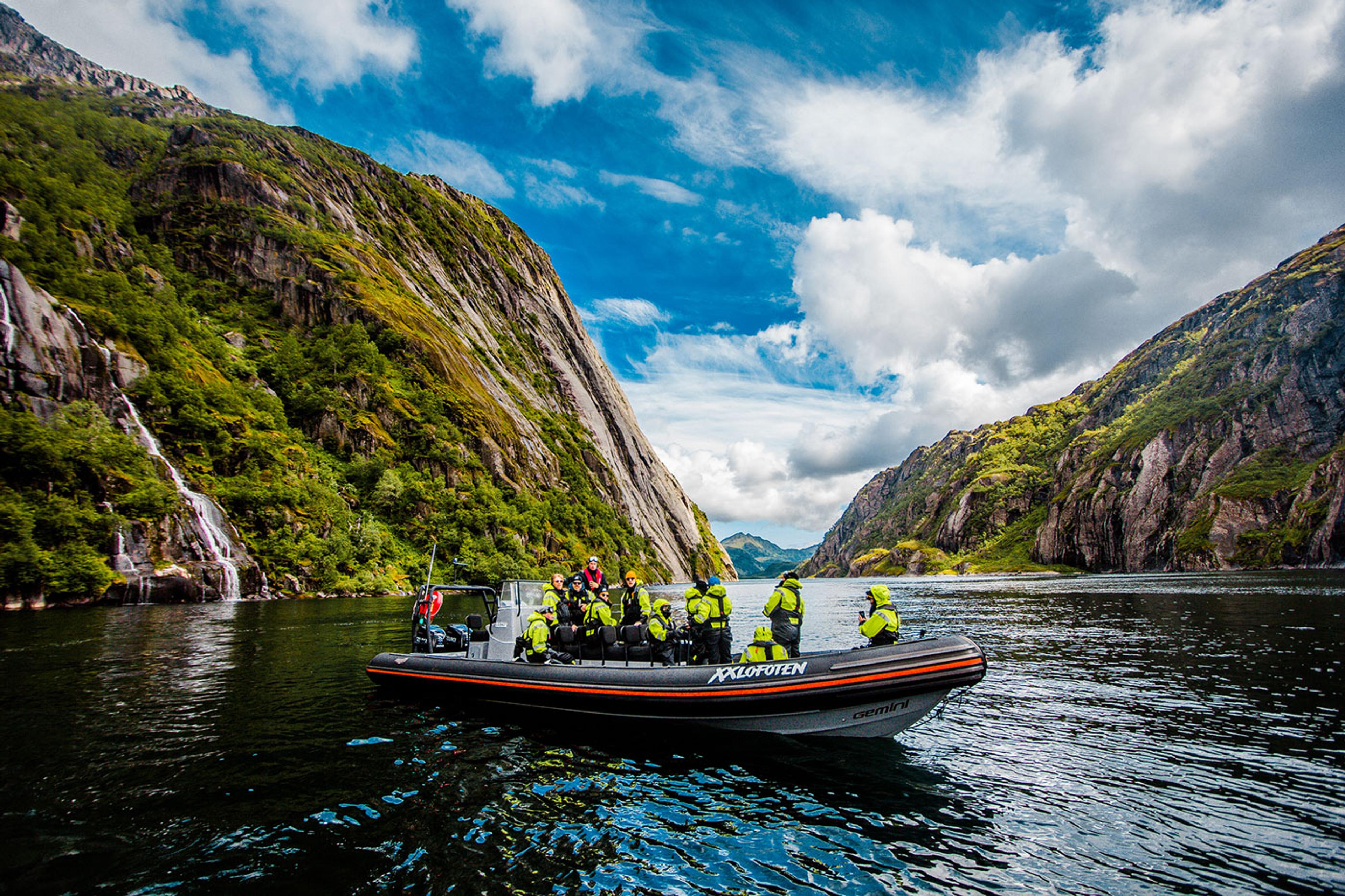 RIB med turister på havørnsafari i Trollfjorden