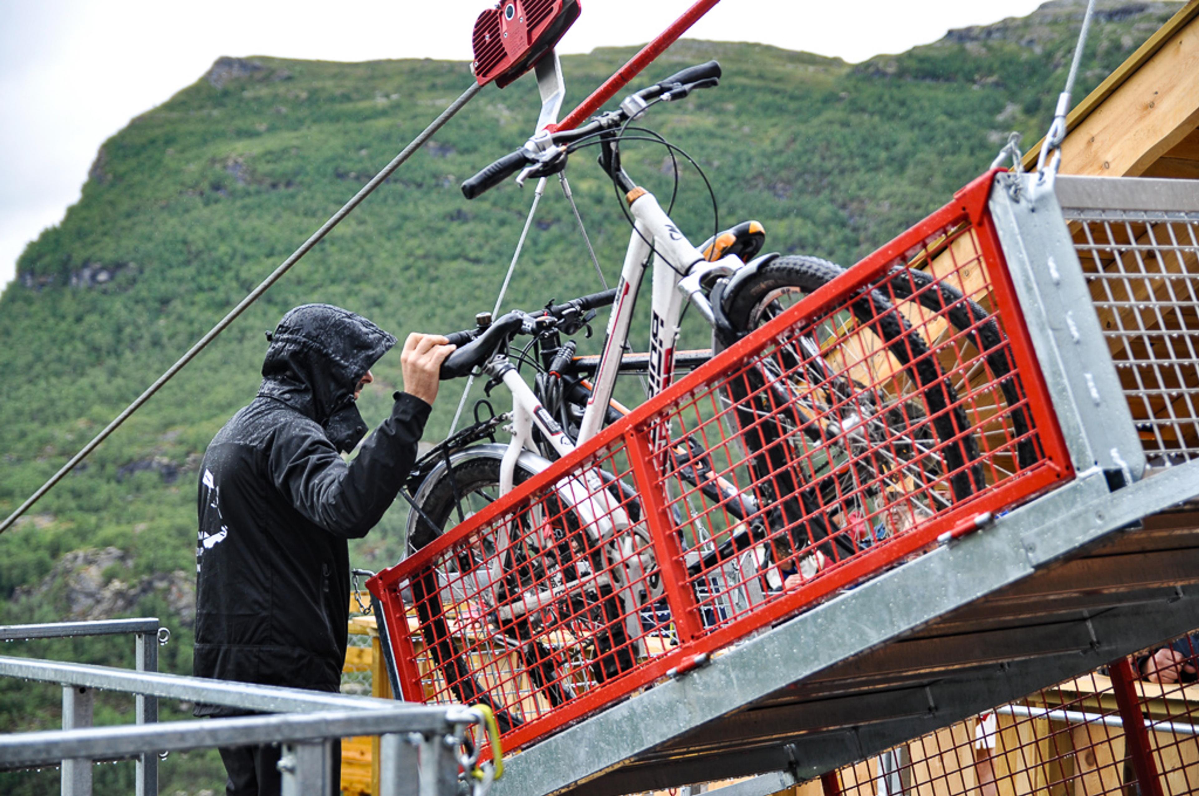 Bikes and large luggage being sent down the Zipline