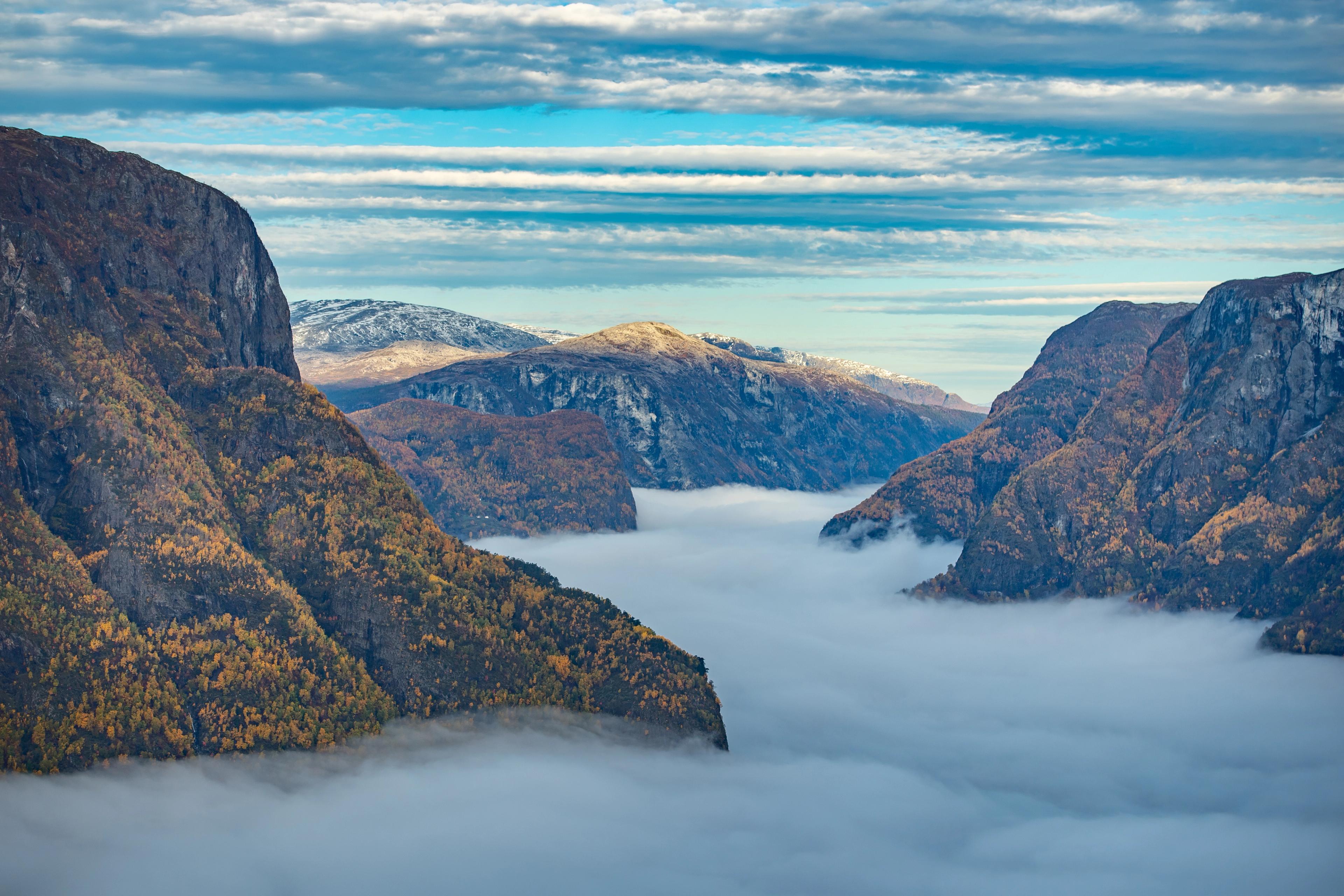 Mountains surrounded by fog during fall