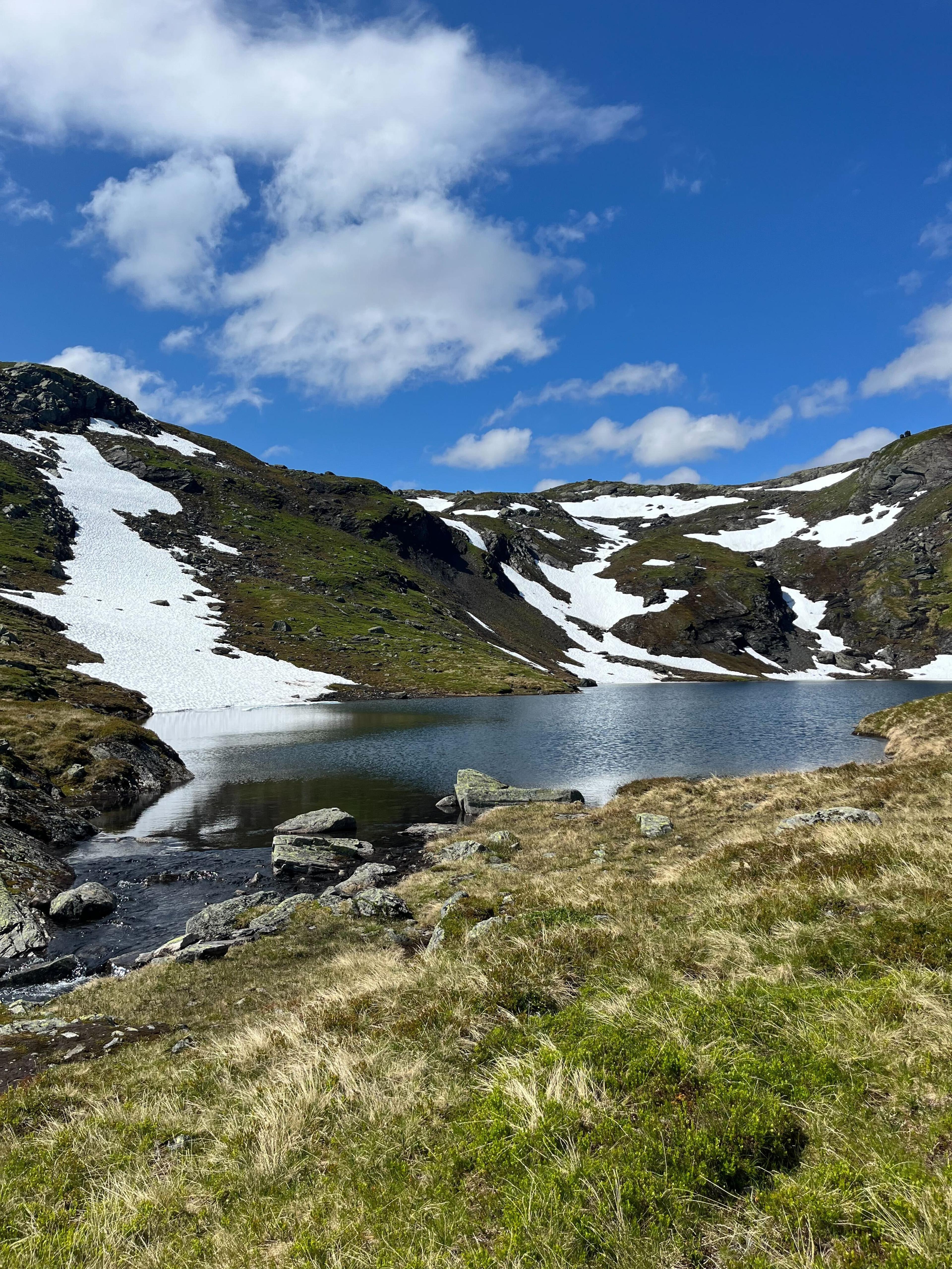 Mountain water and the last patches of snow in summer.