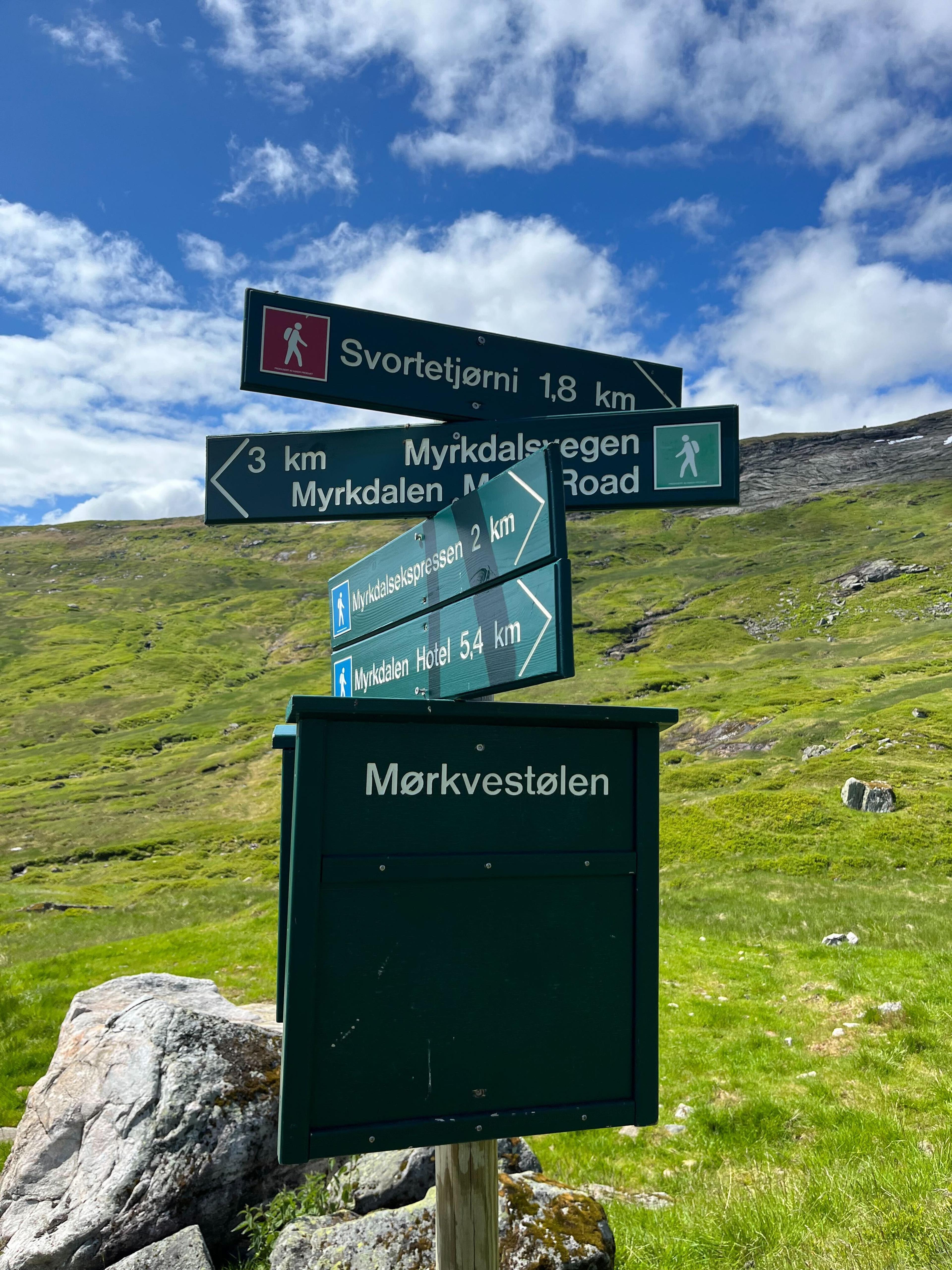 Hiking sign on the mountain.