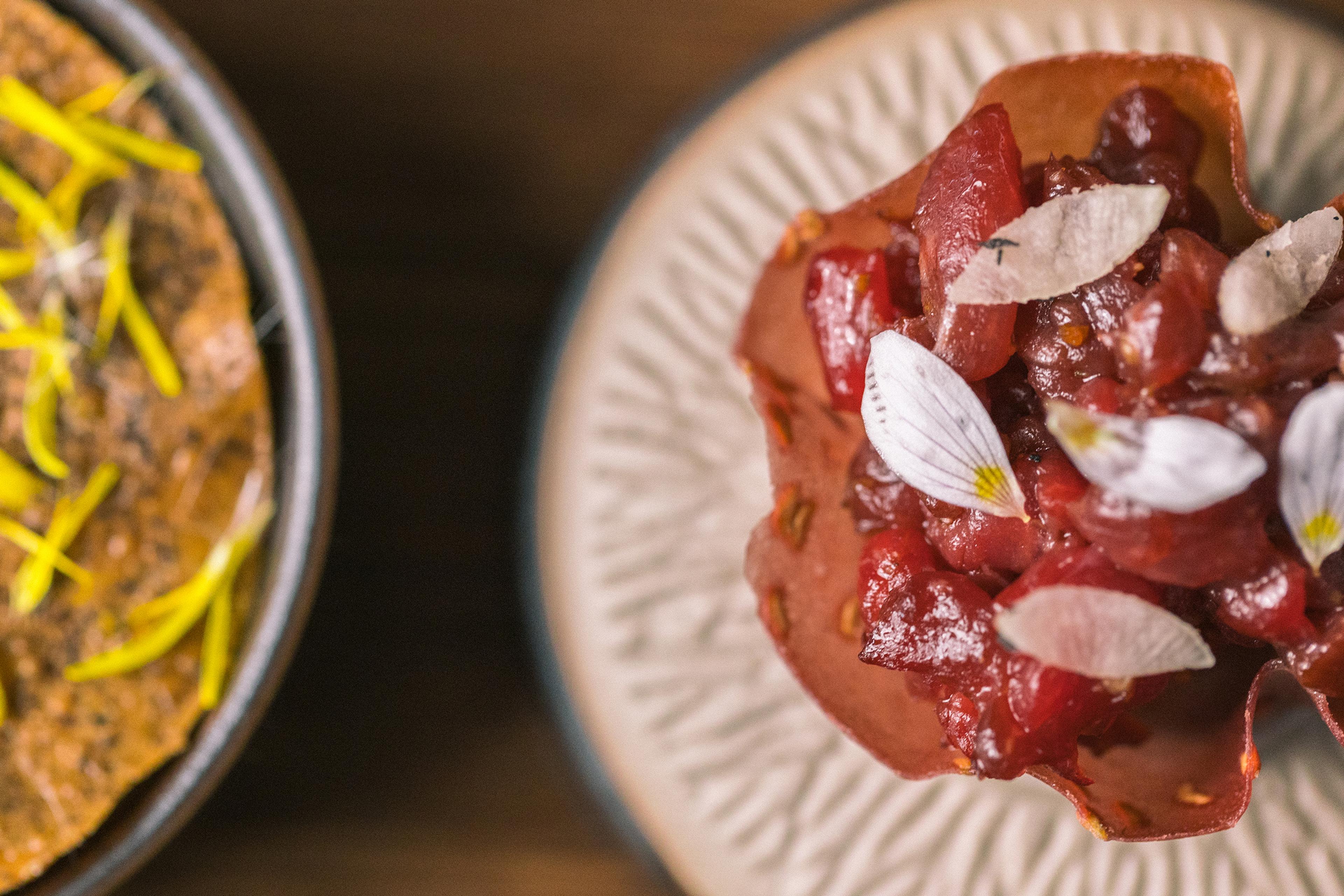 Two colourful dishes at Restaurant Kest.
