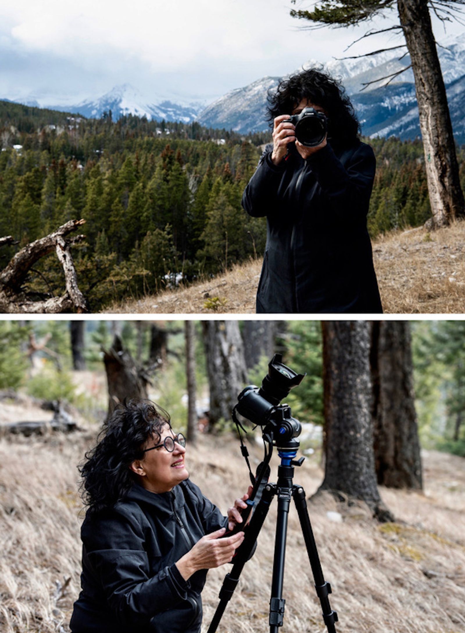 The artist Sadia Sadia filming during her Leighton Artist Residency at Banff Centre for Arts and Creativity, Alberta, Canada, November 2018.