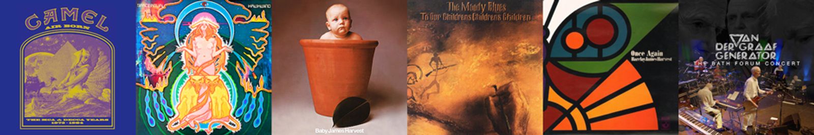 Album and box-set artwork for releases featuring stereo and surround remixes by Stephen W Tayler, including Camel, Hawkwind, Barclay James Harvest, The Moody Blues and Van der Graaf Generator.