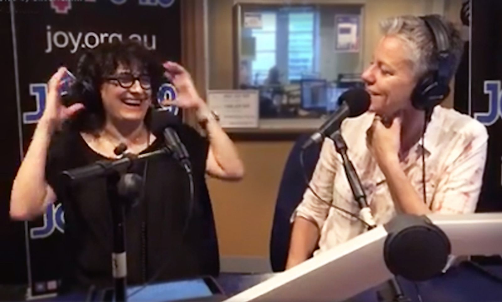 Sadia Sadia with Gillian Bartlett during an interview on The Silverfox at Joy 94.9FM, Melbourne, 24 September 2016.