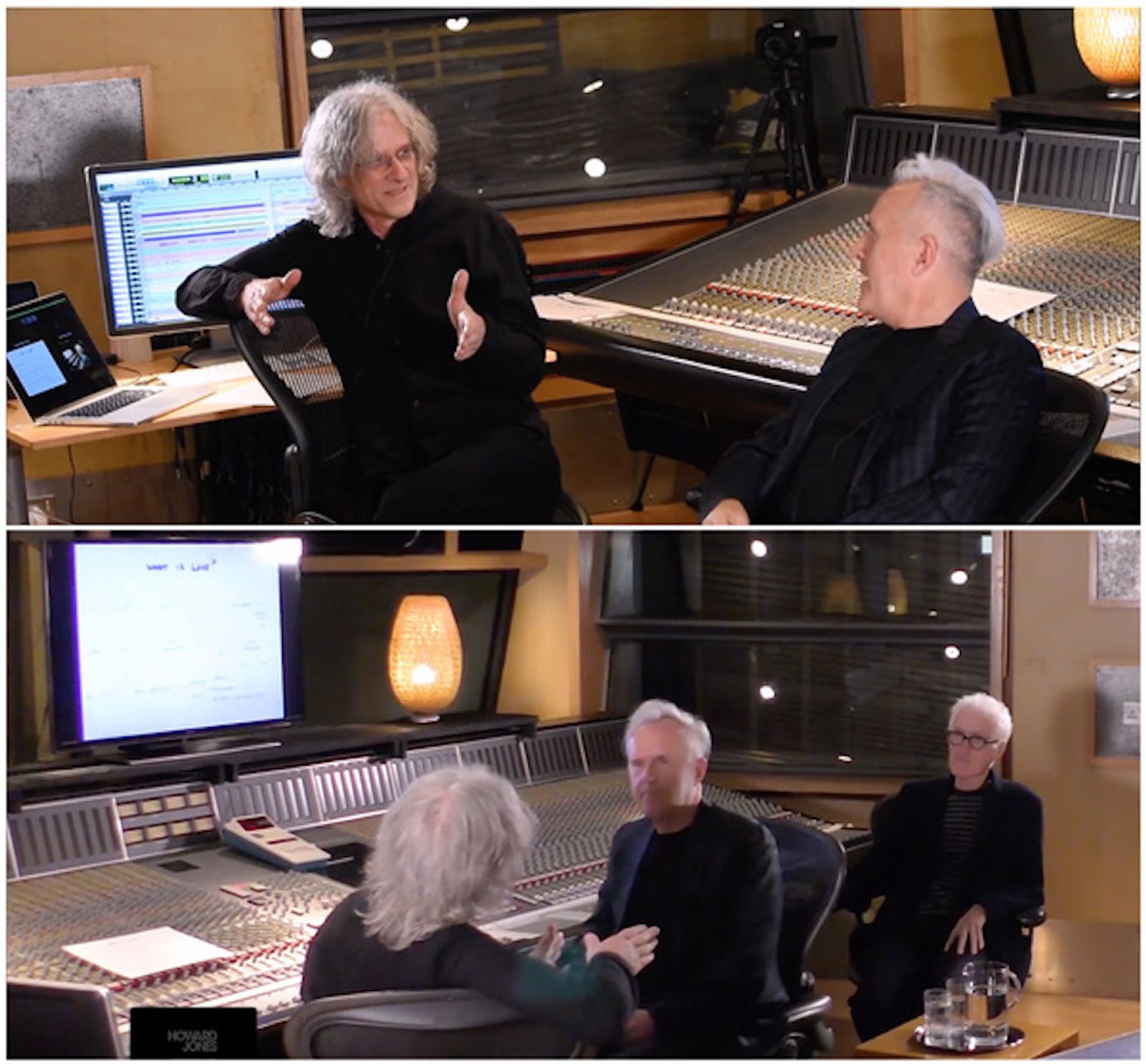 Stephen W Tayler, Howard Jones and Rupert Hine discussing the making of Human’s Lib and Dream Into Action at Metropolis Studios, London, November 2018.