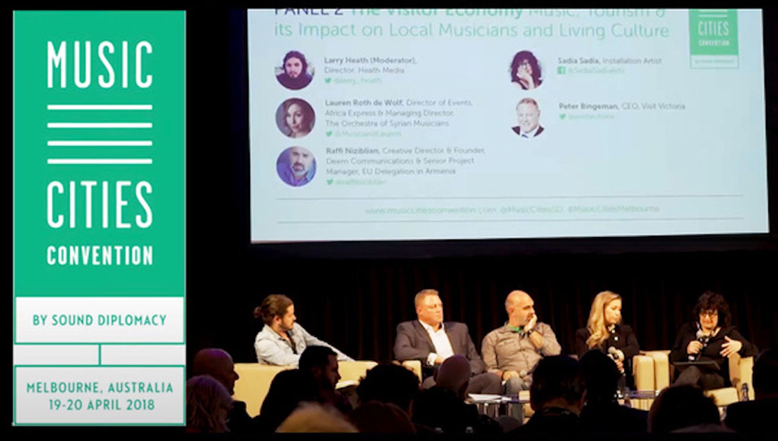 The artist Sadia Sadia speaking on fair wages for musicians and sound artists at the Music Cities Convention, Arts Centre Melbourne, April 2018.