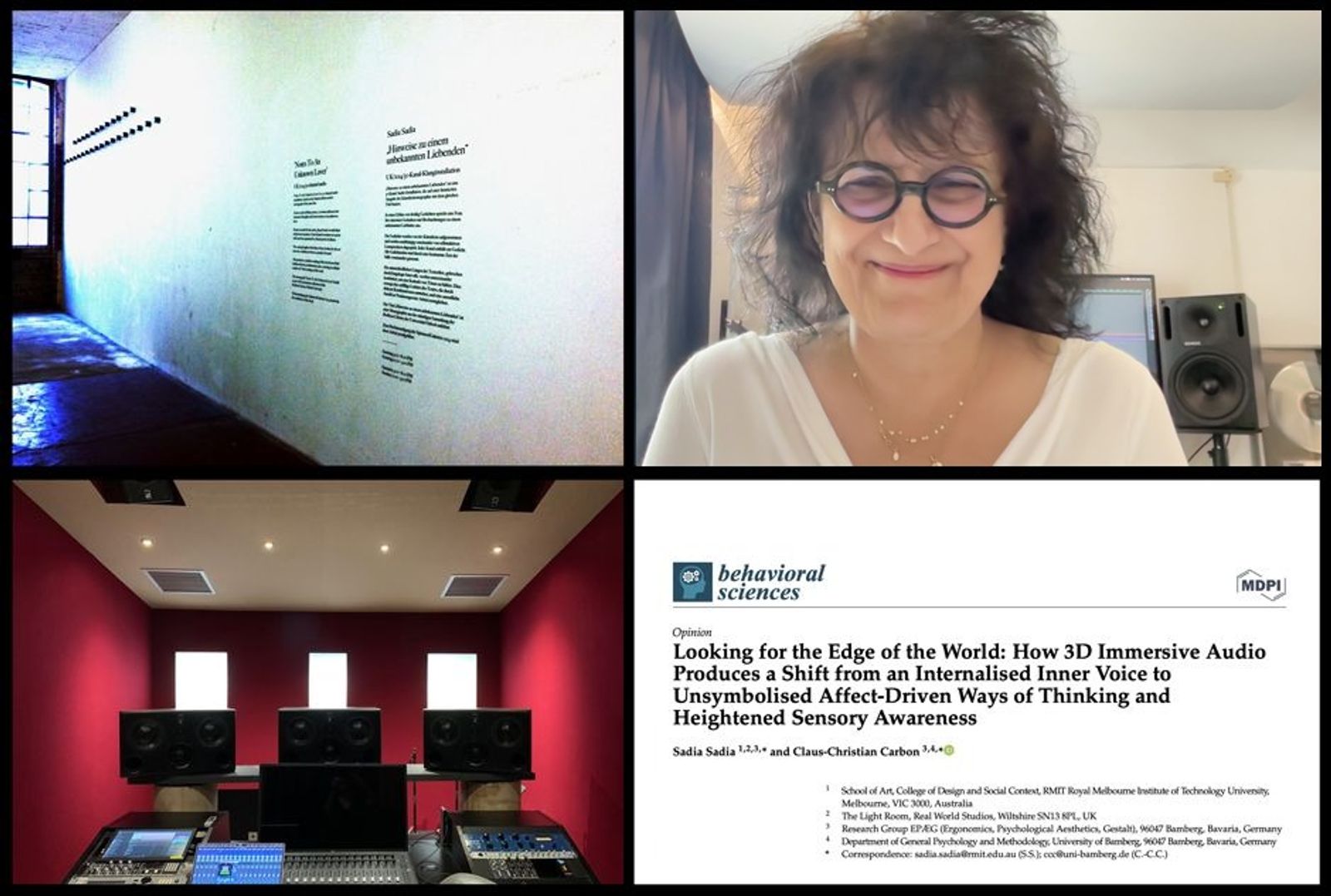 The artist Sadia Sadia, her installation Notes to an Unknown Lover, the Red Room at Real World Studios, and her 2023 paper Looking for the Edge of the World, co-authored with Claus-Christian Carbon.