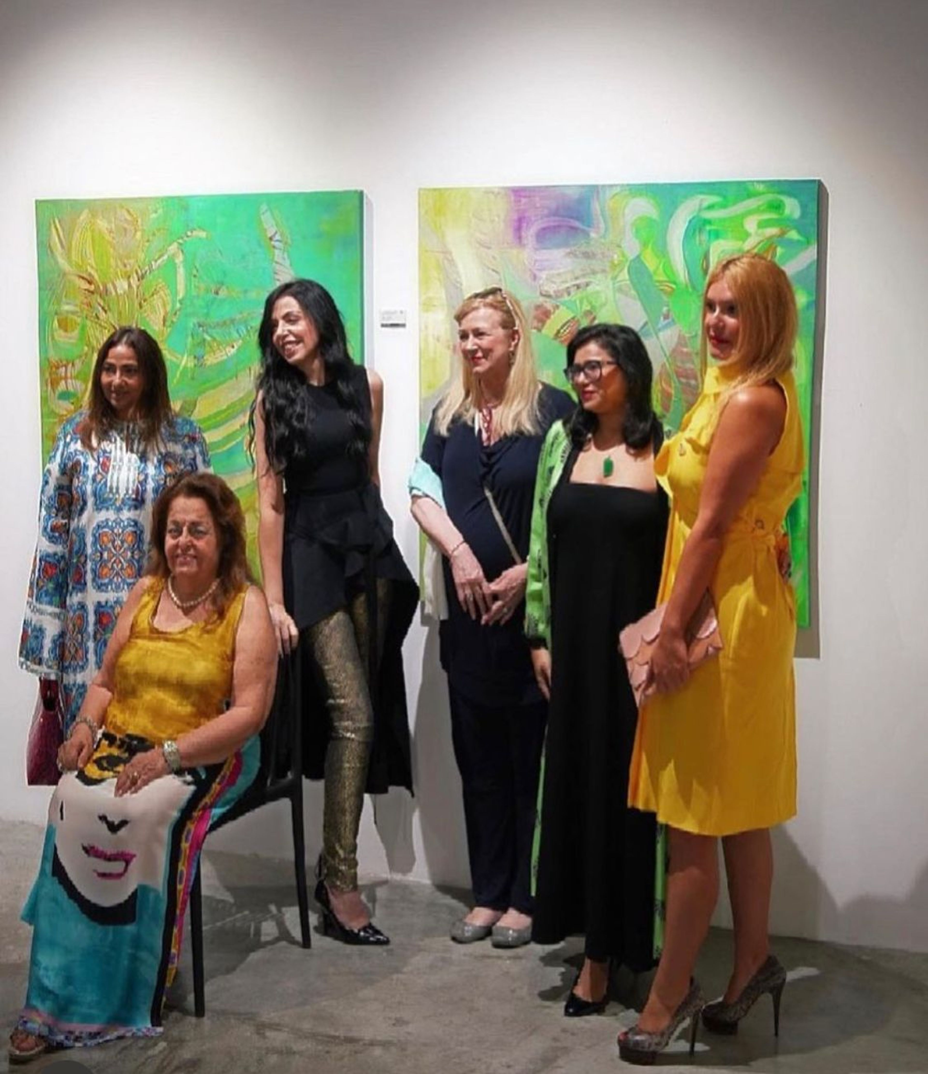 Rima Chahine with guests at the Nature group exhibition, Bedia Gallery