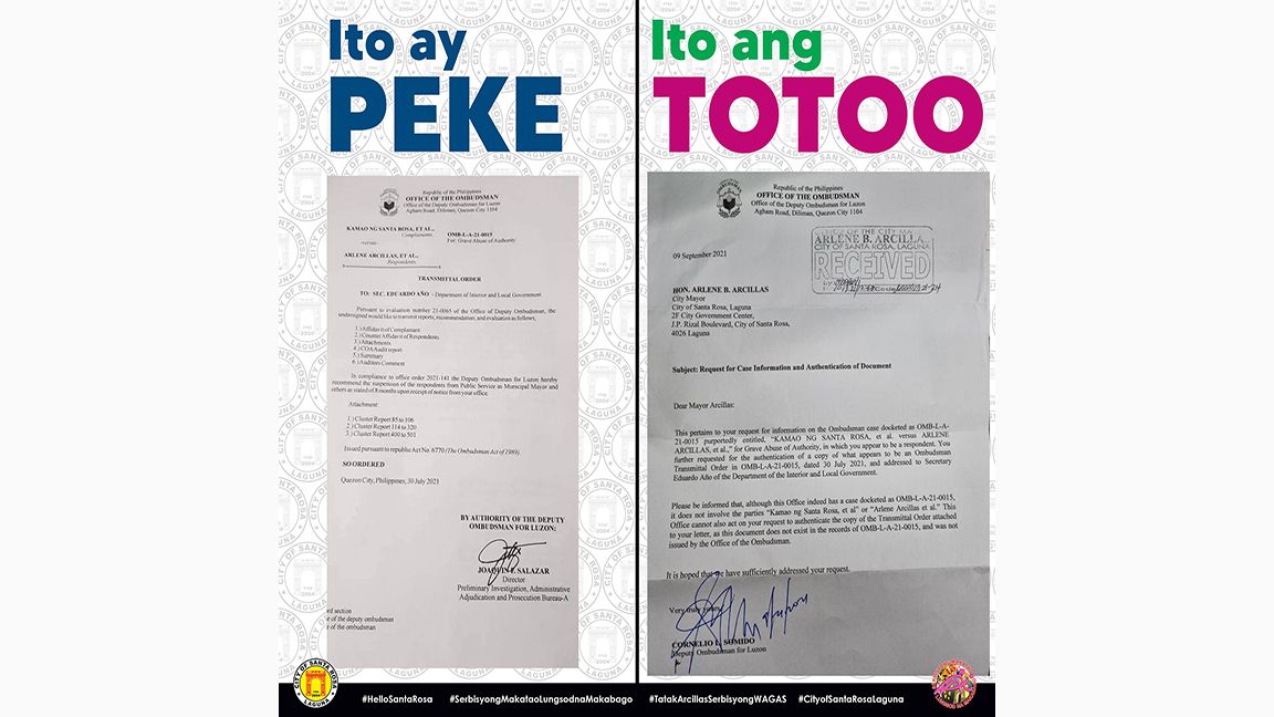 Sta. Rosa mayor denies ‘suspension,’ hits ‘fake news’ purveyors photo City Government of Santa Rosa, Laguna