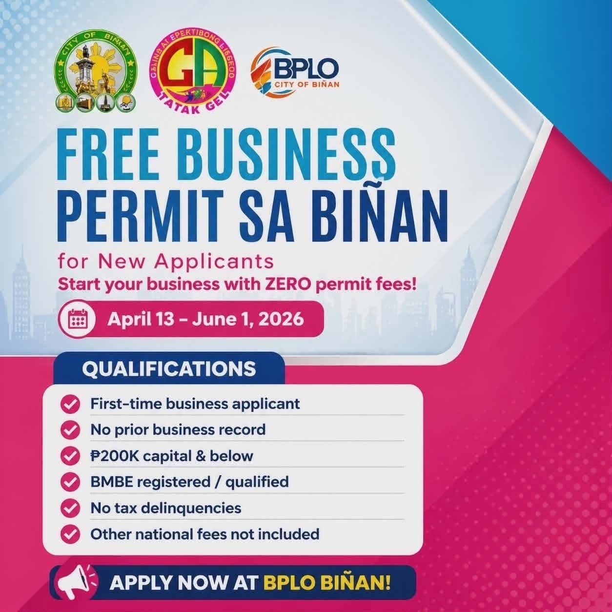 Business Permit sa Biñan City, libre sa mga first-timer