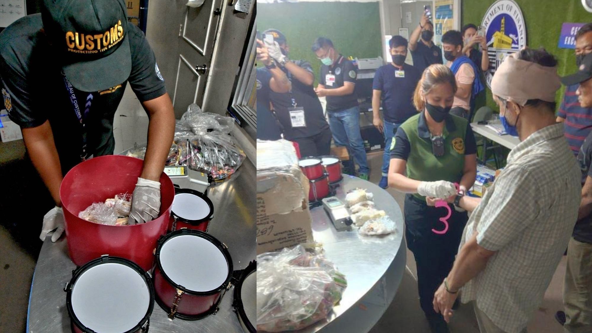 Claimants arrested over drugs hidden in toy drums package photo BoC PH