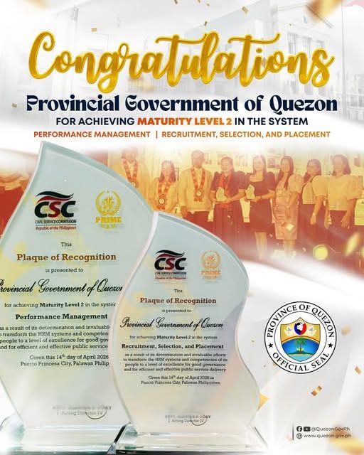 Quezon Province, kinilala ng CSC sa HR Excellence
