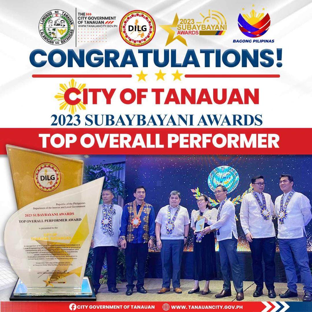 TANAUAN CITY, TINANGHAL NA TOP OVERALL  PERFORMER SA ‘23 NAT’L SUBAYBAYANI AWARDS!