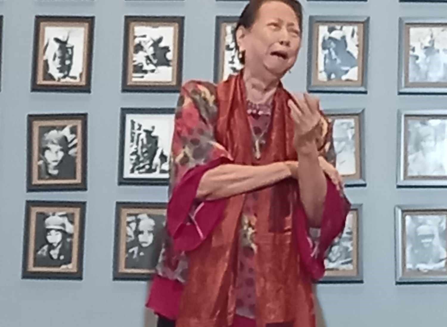 Cecile Guidote-Alvarez, PETA founder, performs a monologue at Clock Tower Museum