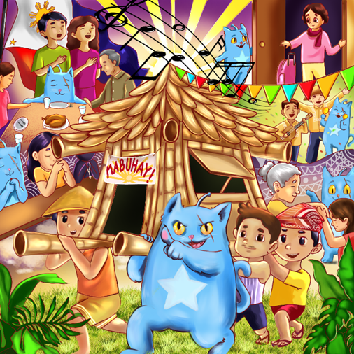 Third place winner Khem Mary Abalos shows how our blue alien cat has embraced Filipino values  