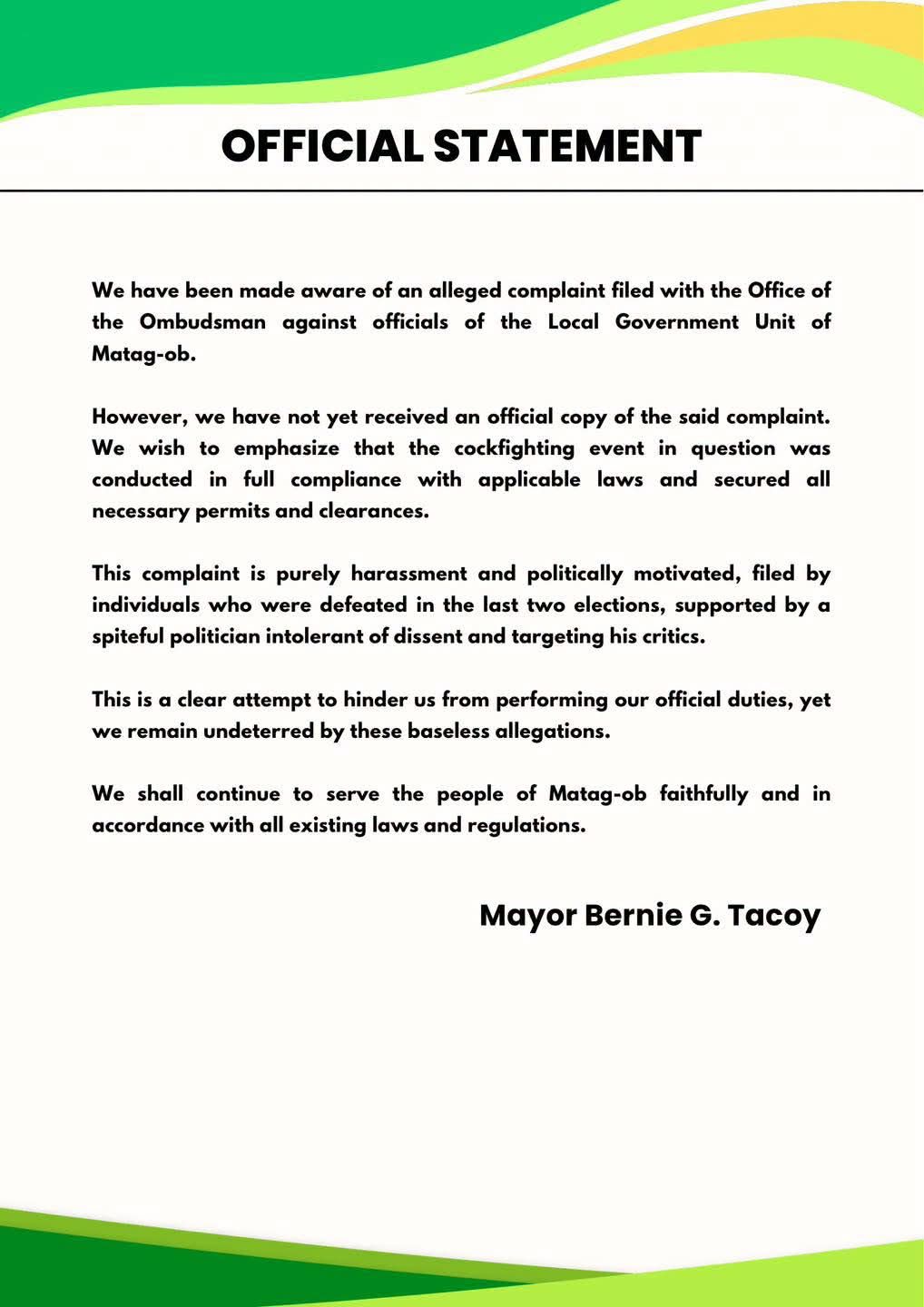 Matag-ob Mayor Hits Back at Ombudsman Complaint