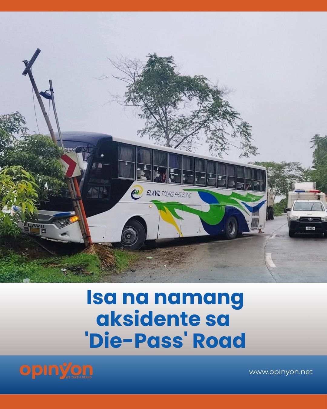 Bus, tumagilid sa Gumaca Bypass Road