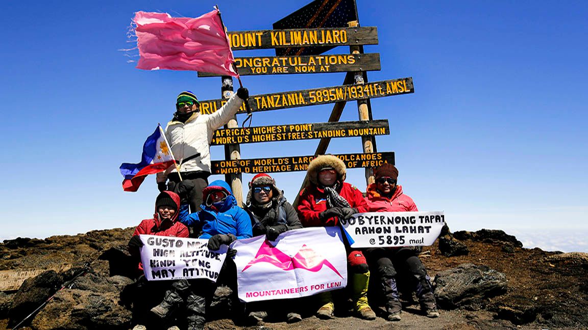 Filipino climbers unveil pink flag atop Mount Kilimanjaro in Africa