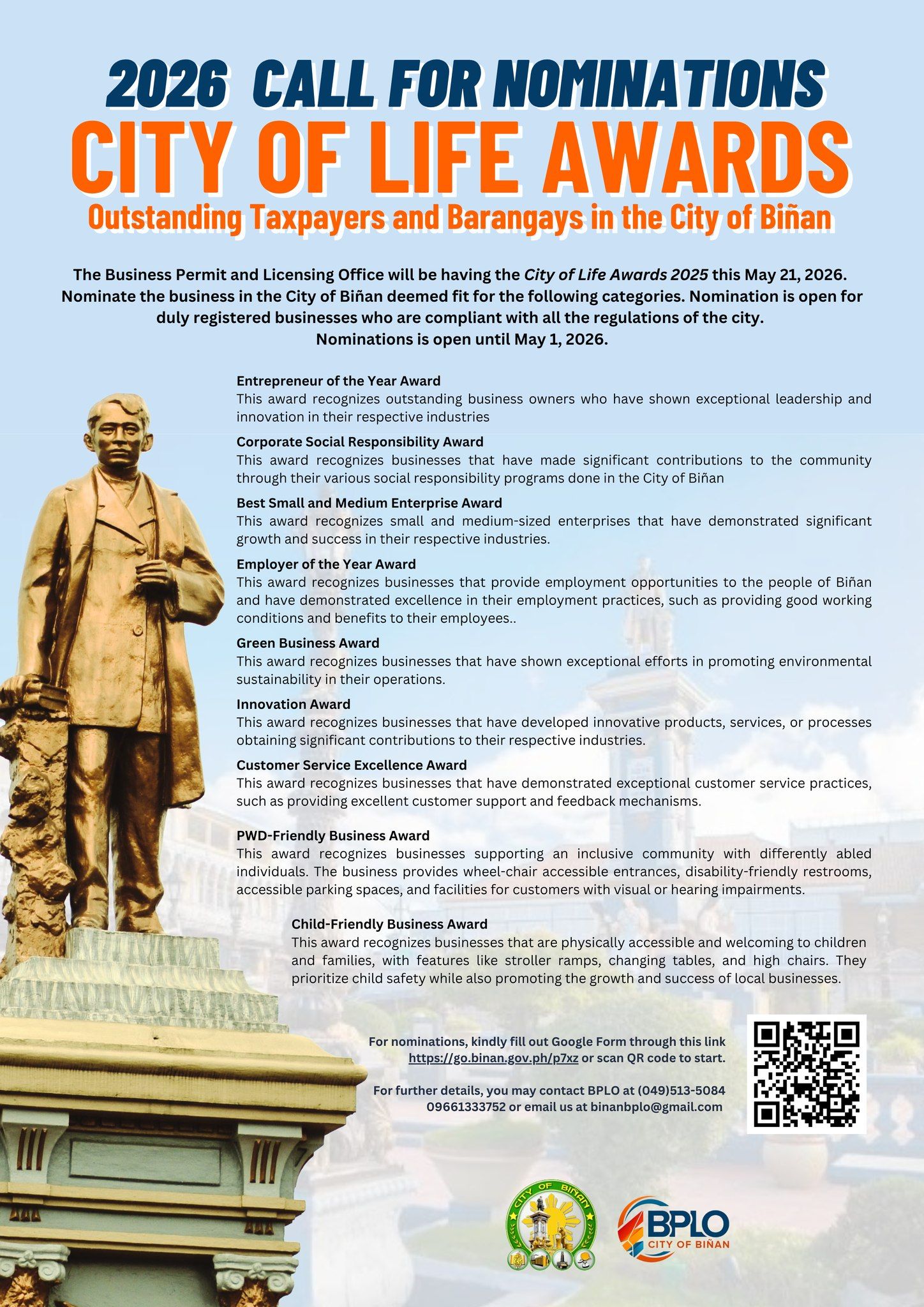 Biñan City opens nominations for City of Life Awards