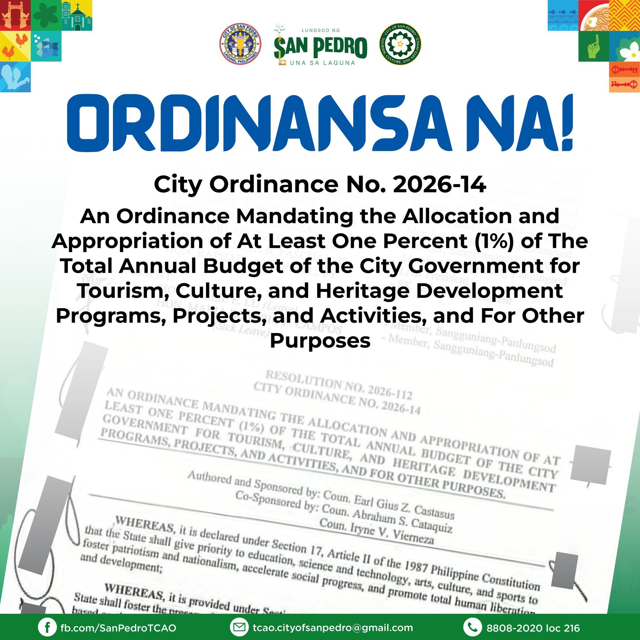 Kultura at turismo sa San Pedro, may badyet na