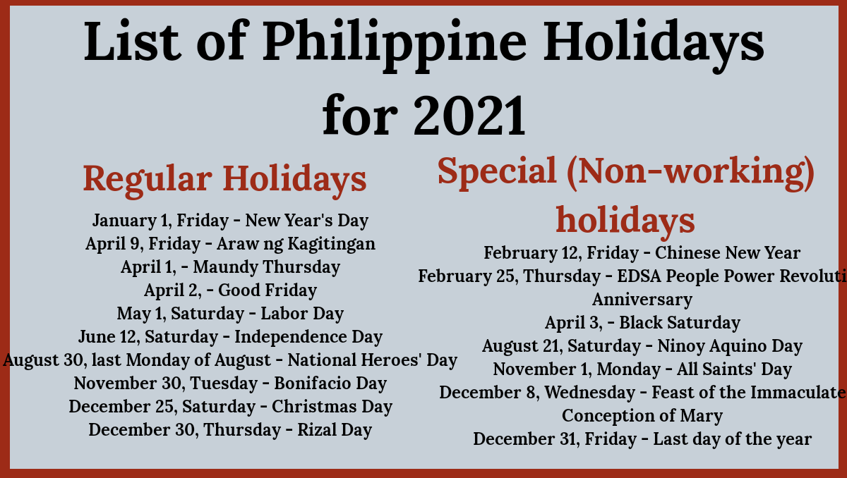 Updated Philippine Holidays for 2021