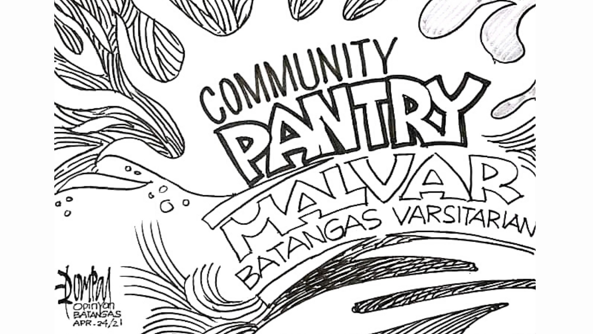 Malvar’s roadside community pantry Editorial Cartoon By Rompal Malvar’s roadside community pantry