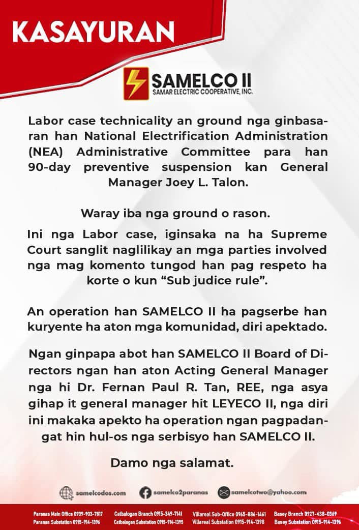 SAMELCO II General Manager Suspended