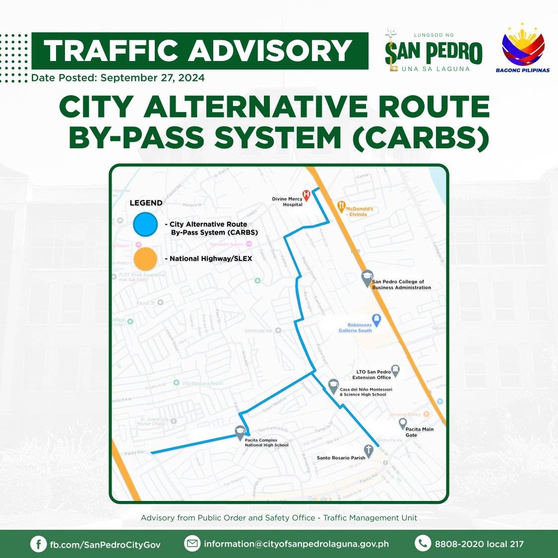 Alternative traffic routes, binuksan sa San Pedro City