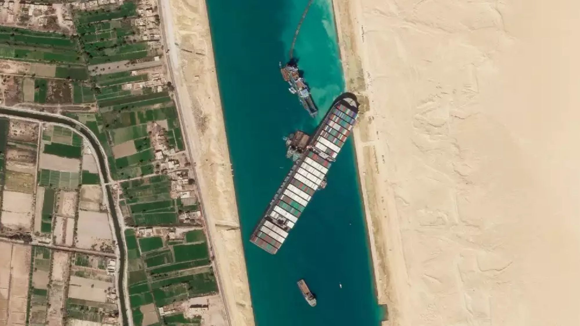 Stranded ship at Suez, Canal 