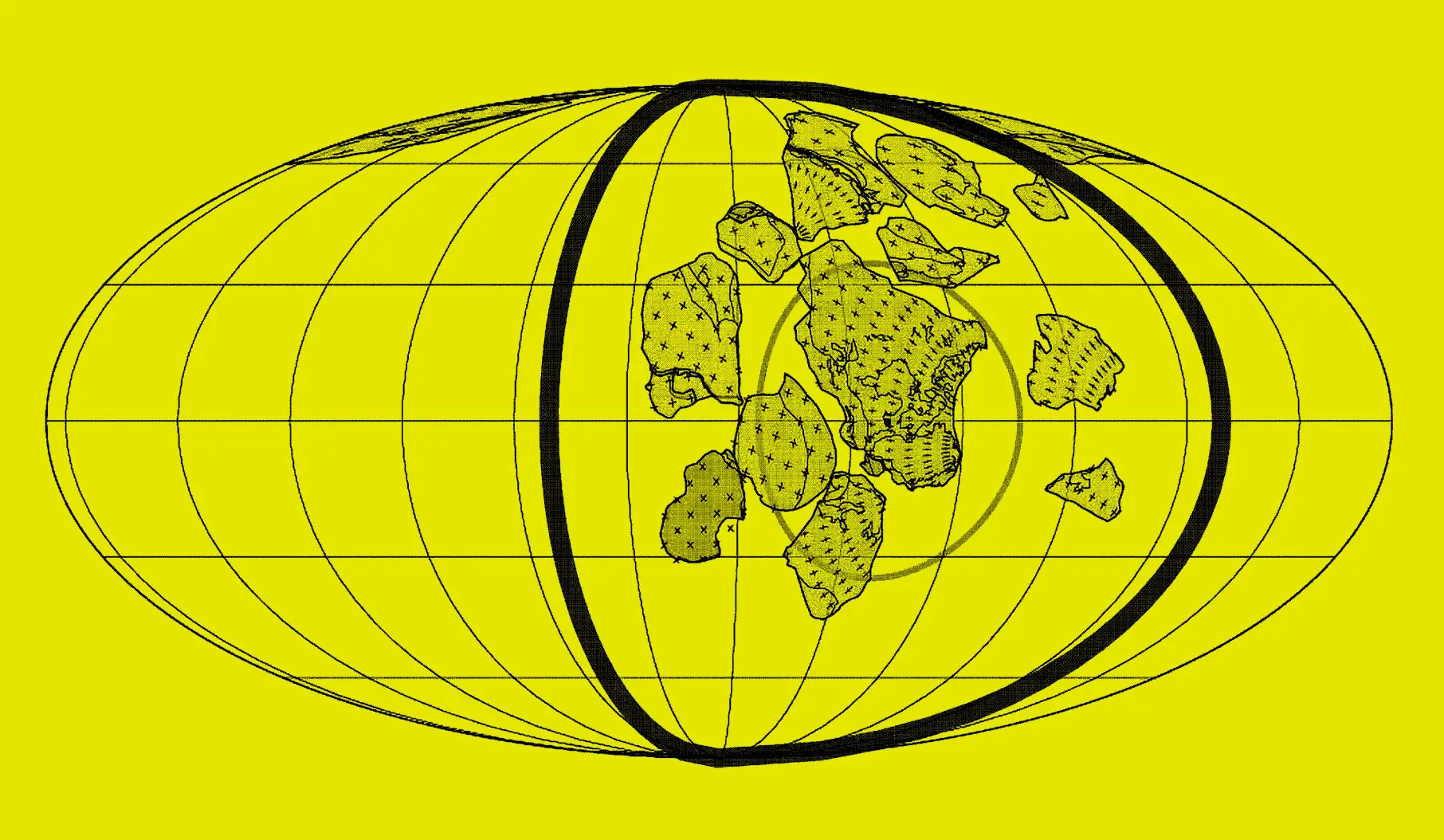 A grayscale illustration of the globe depicting Pangea and Rodinia.