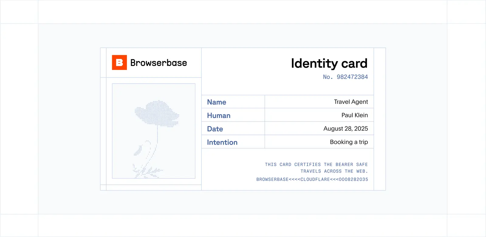 Fictional passport card showing agent identity