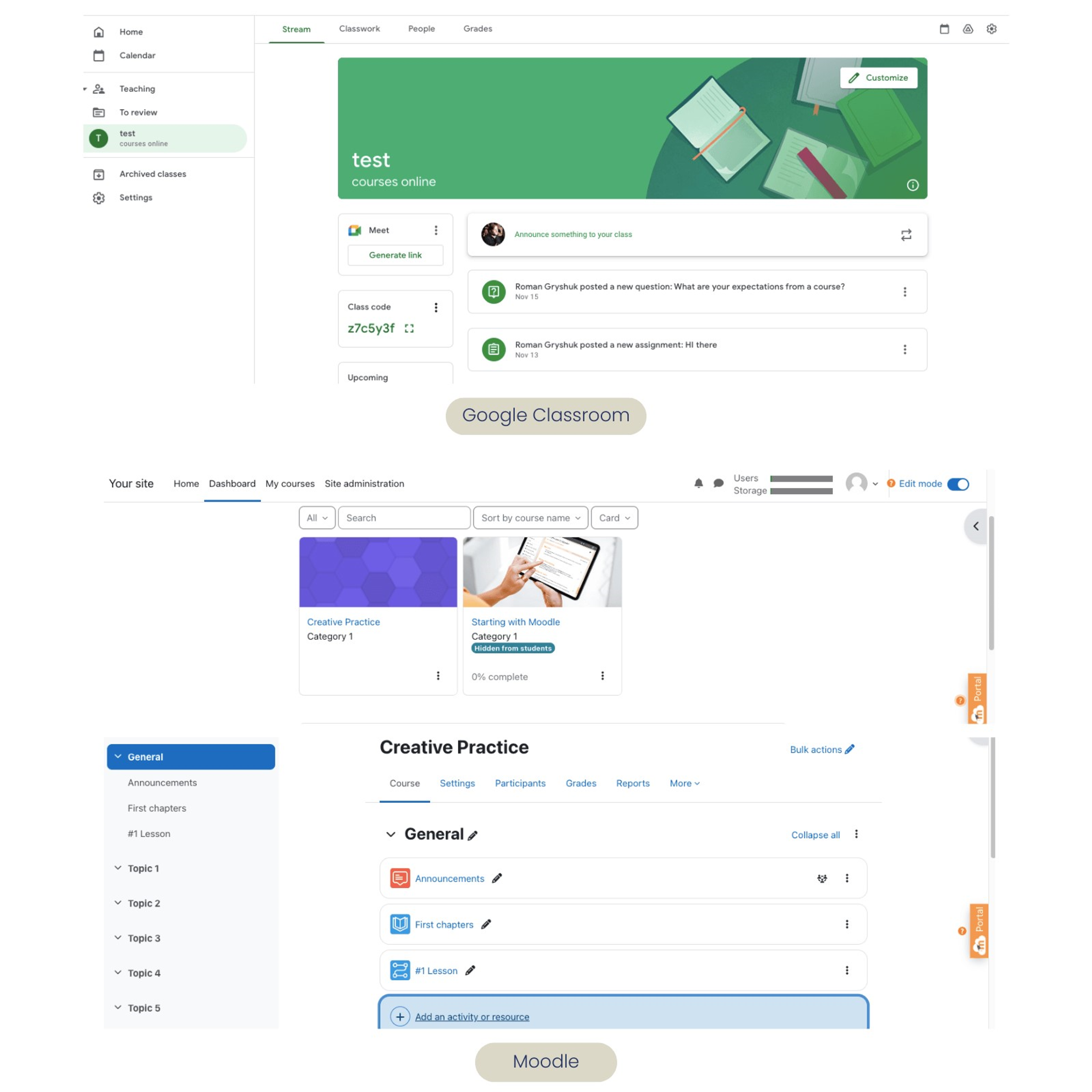 Moodle vs Google Classroom course creation