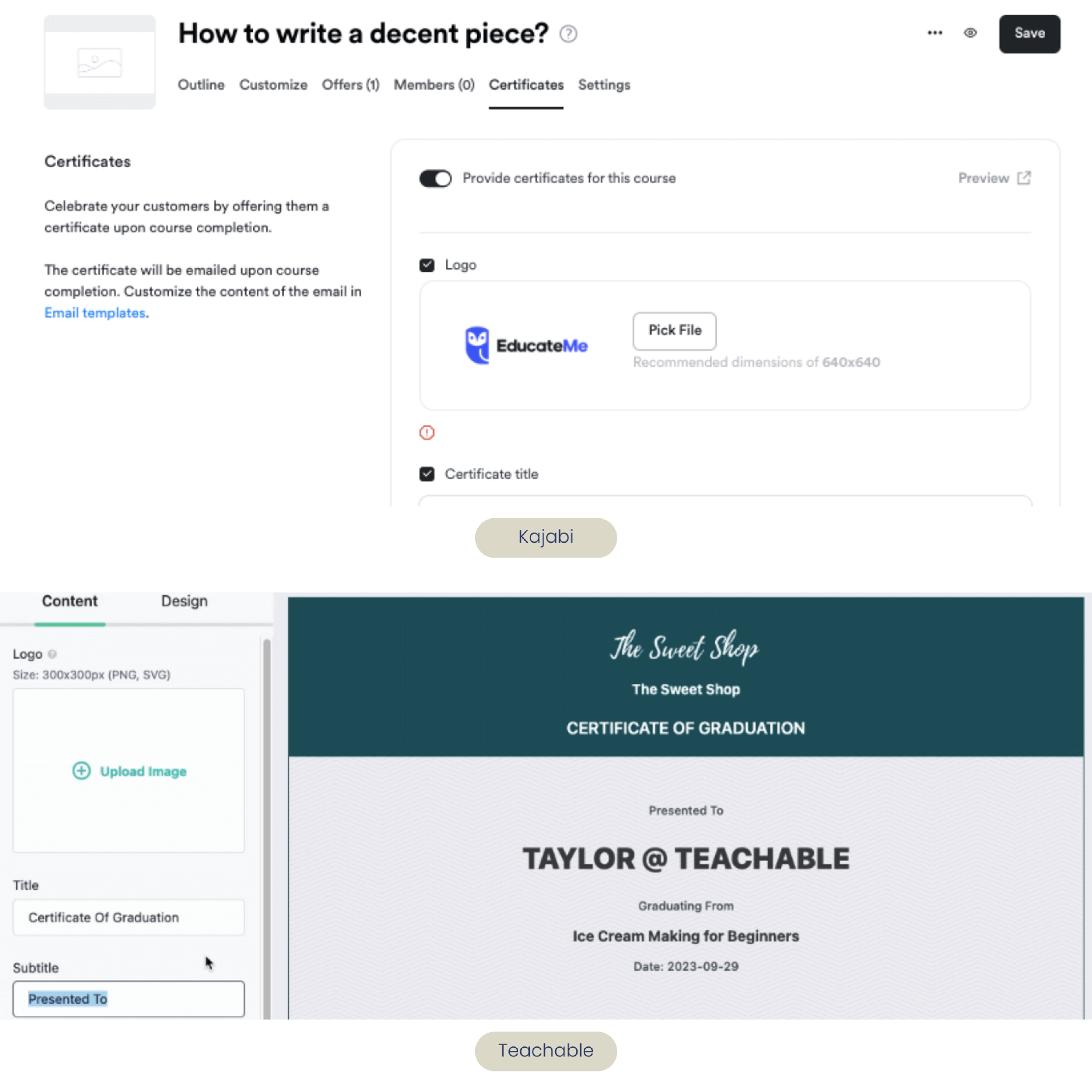 Kajabi vs teachable certification